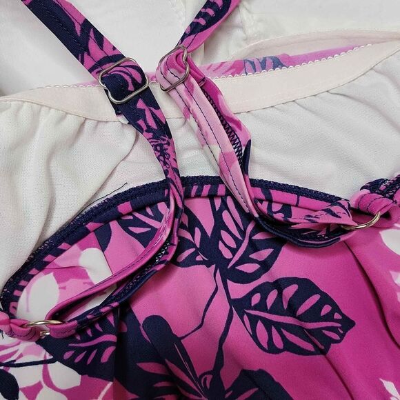 Kim Rogers Floral Leaf Tankini Swim Top Pink Blue Size Large - Picture 8 of 16